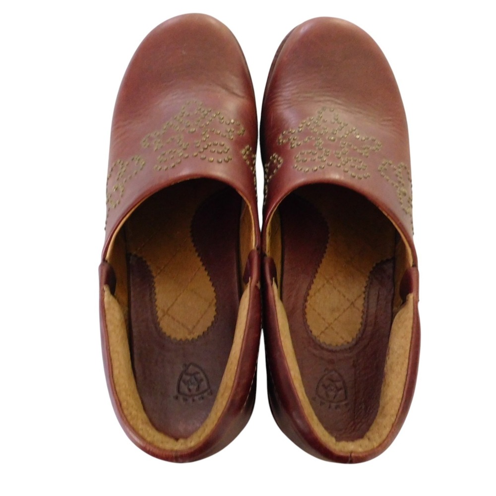 Ariat Clogs Womens 8.5 B Brown Leather Strathmore Studs Western Slip On Shoes - Picture 2 of 8